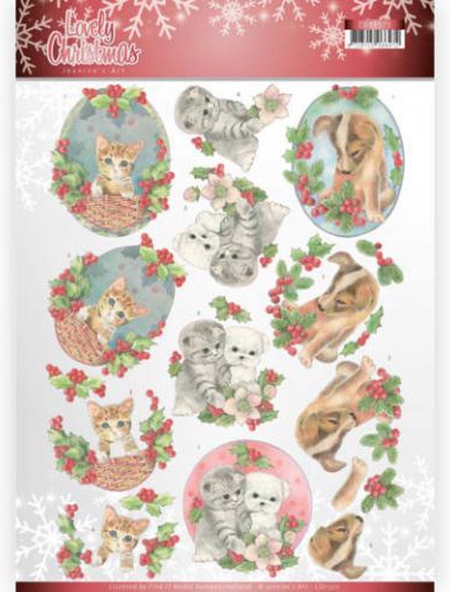 3D knipvel Lovely Christmas - Jeanines Art CD11375 -lovely christmas pets